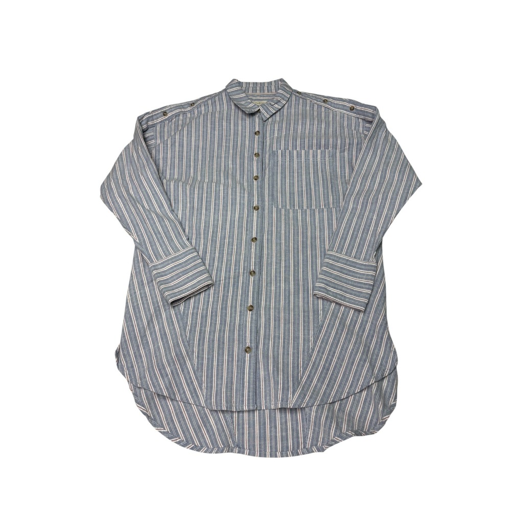 Pilcro Anthropologie Blue Striped Cotton Linen Button Down Tunic Shirt Womens XS